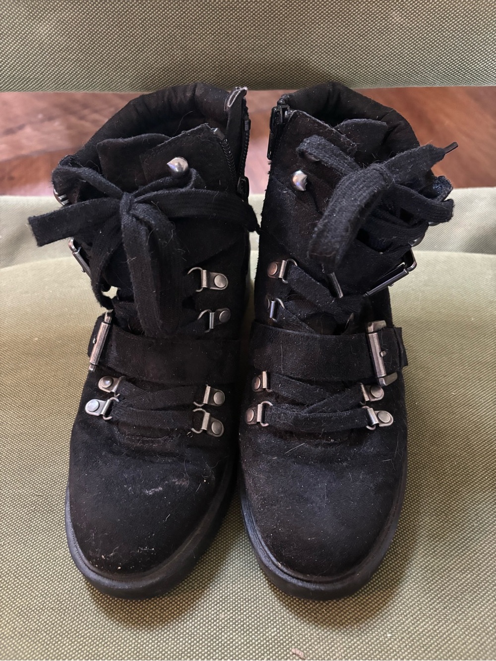 Women’s Black Suede Lace-Up Ankle Boots